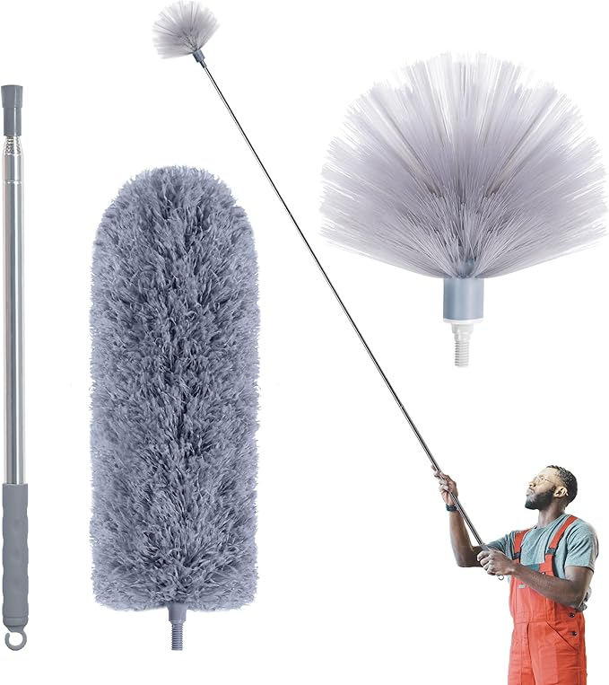 Cobweb Duster with Extension Pole, Dusters for Cleaning with 2 Duster Heads