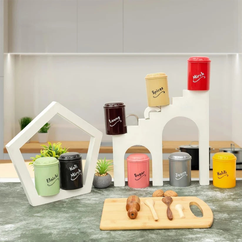 8-Piece Spice Jar Set (300ml Each) – BPA-Free Plastic Kitchen Storage Containers for Sugar & Spices