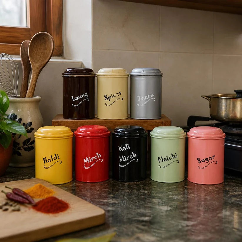 8-Piece Spice Jar Set (300ml Each) – BPA-Free Plastic Kitchen Storage Containers for Sugar & Spices